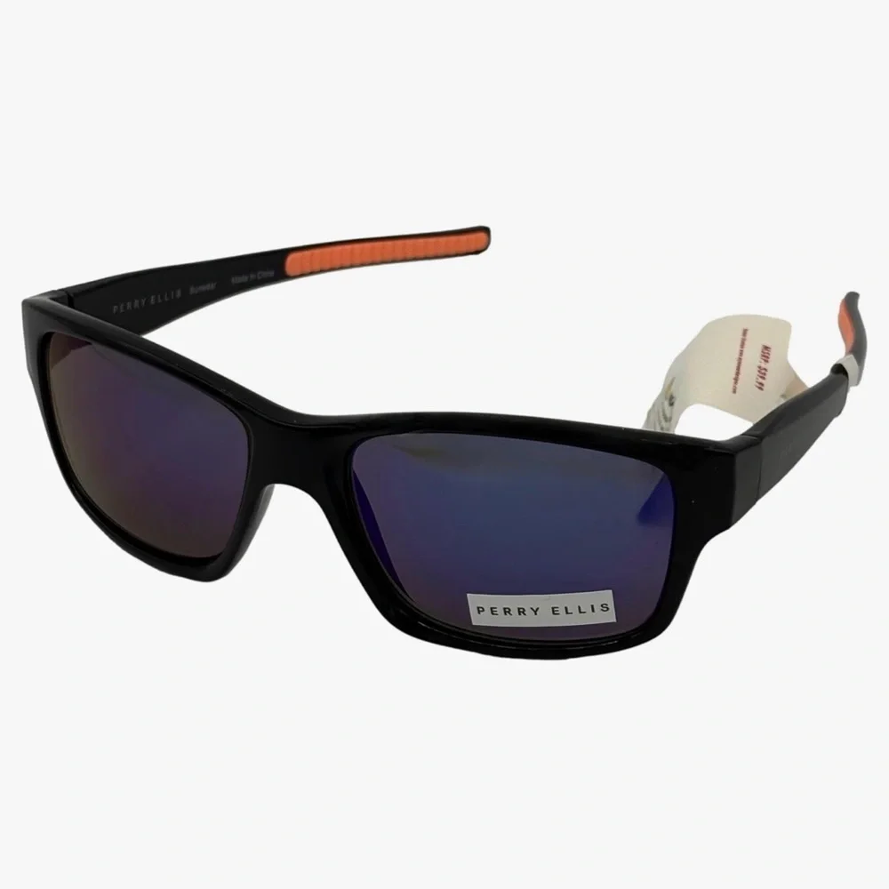 Perry Ellis Men’s Sunglass Black Plastic Sport Wrap, Smoke Lens PE105-1